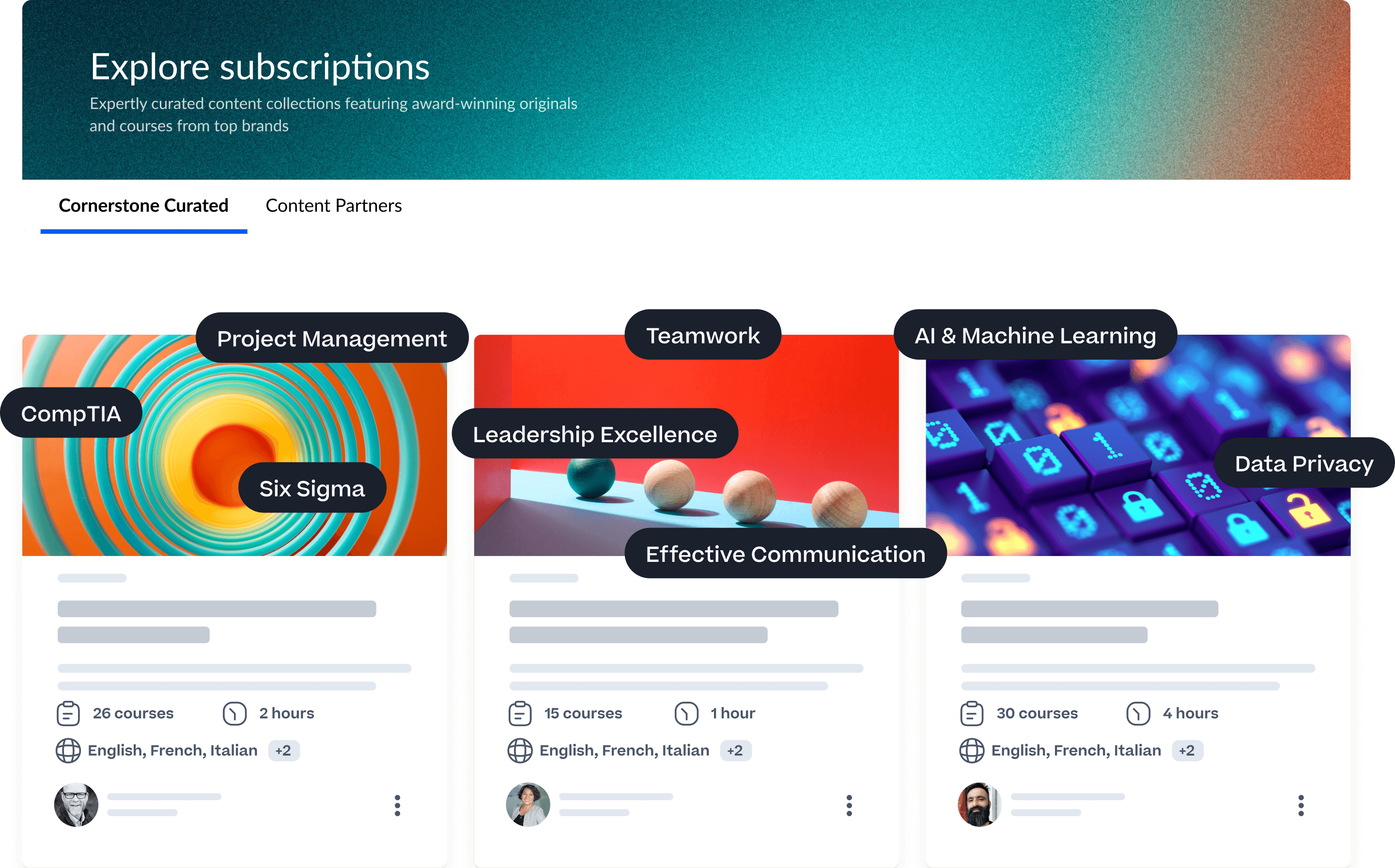 Product screenshot of Cornerstone Subscriptions.