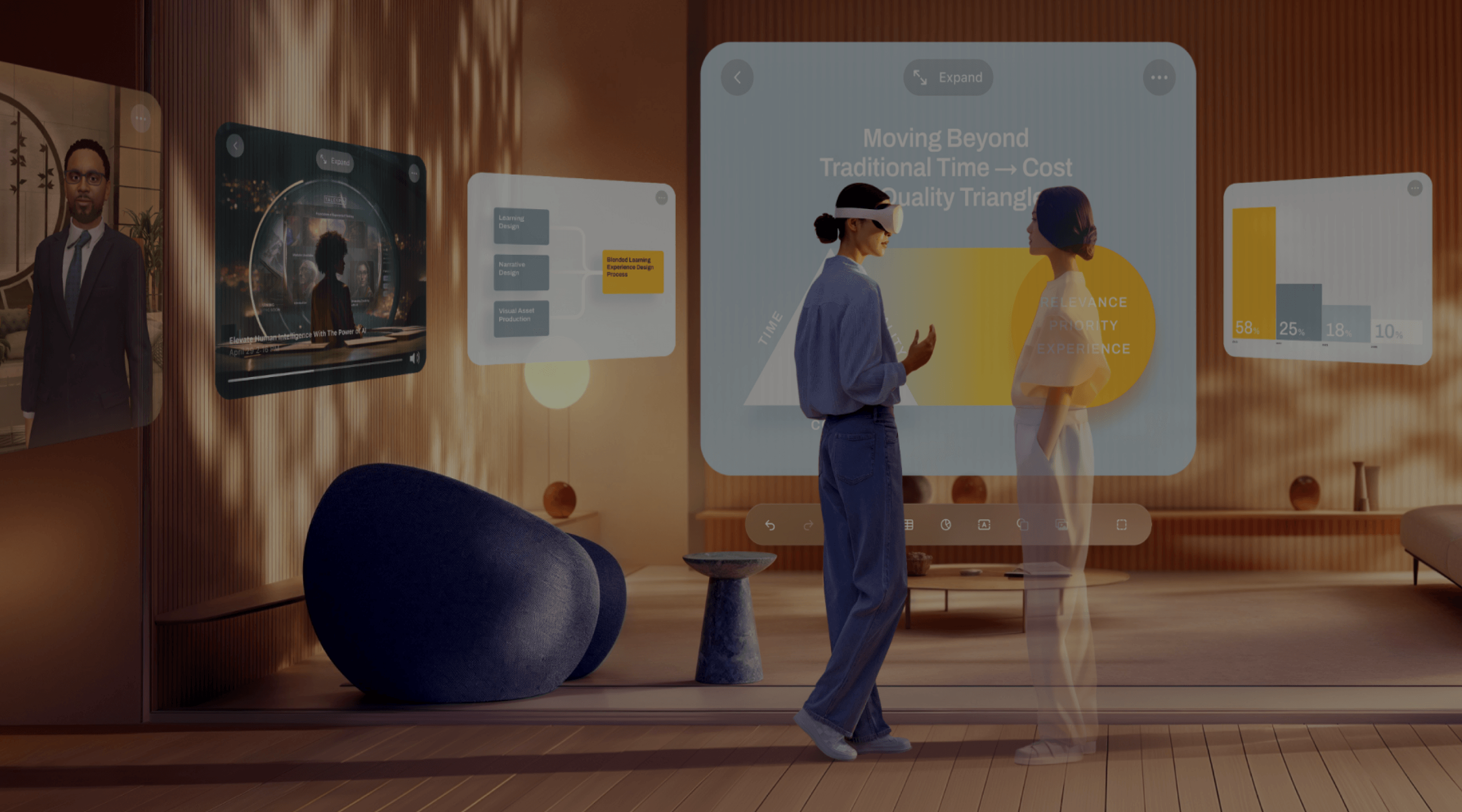 Image of two people working in virtual learning reality.