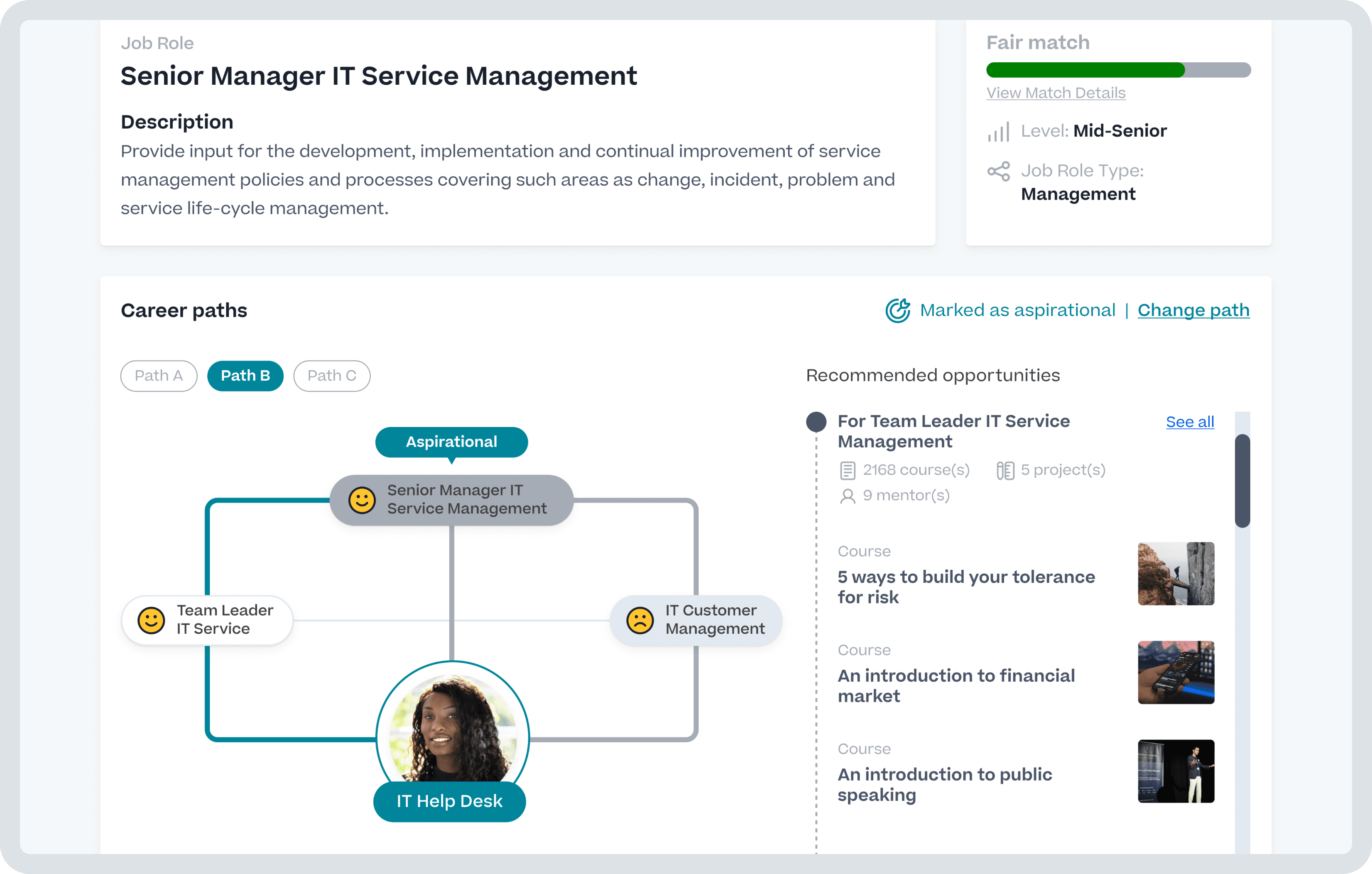 Product screen shot of Cornerstone career paths and mobility.
